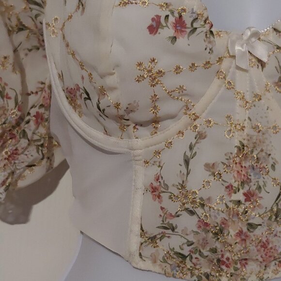 Womens Baby Doll Milkmaid Metallic Eyelet Dainty Y2k  Forest Core Corset Top - Picture 5 of 9